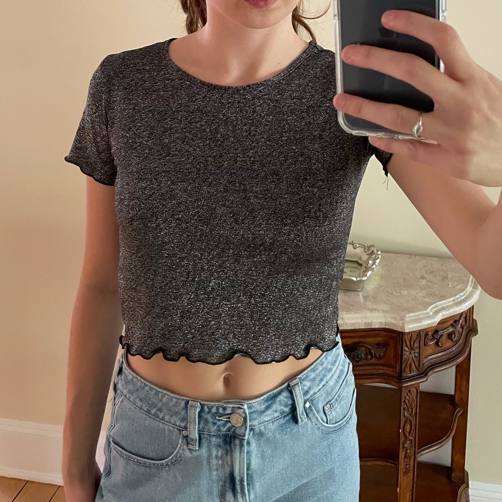 Black and silver sparkly crop top